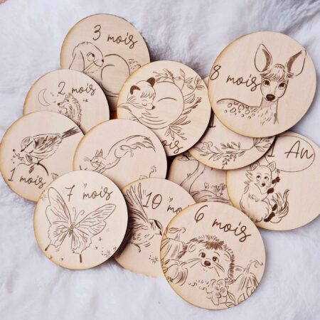 Cartes  étapes en bois , thème forêt