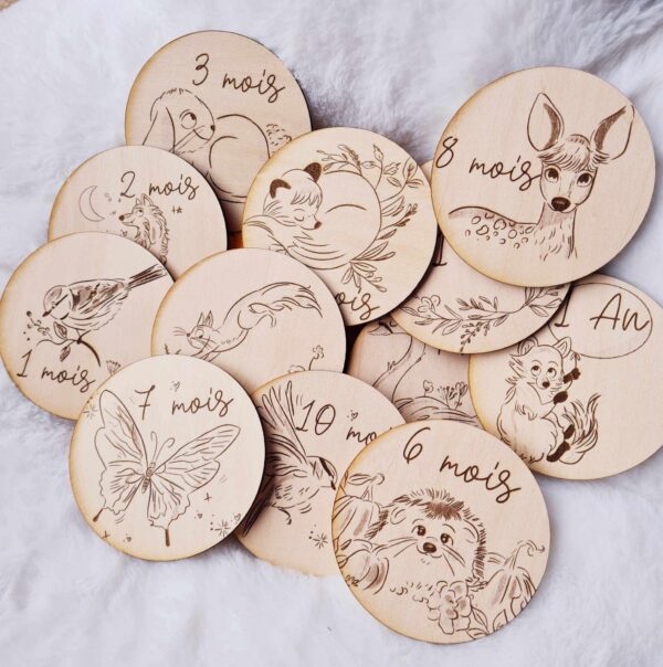 Cartes  étapes en bois , thème forêt